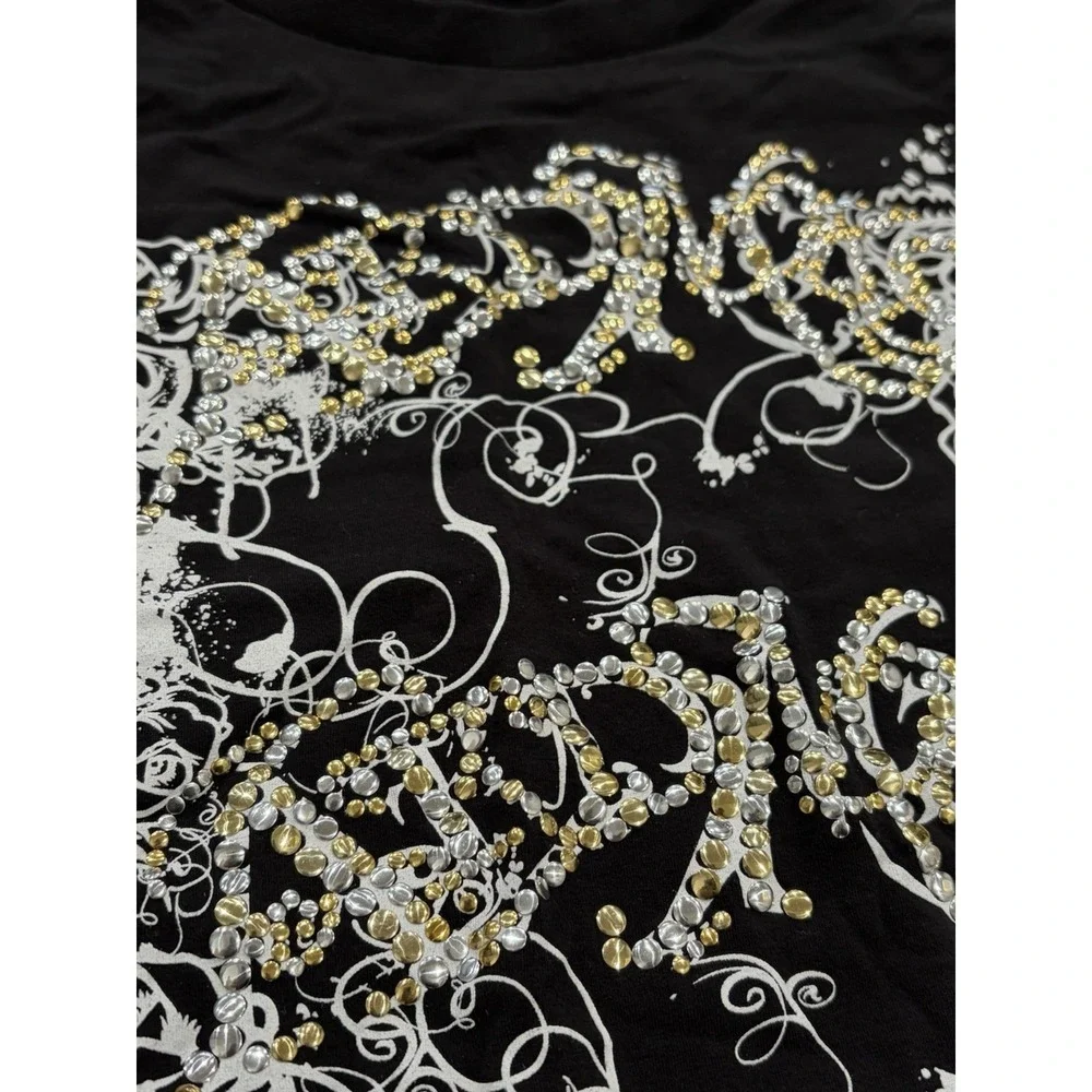 Vintage Y2k Akademiks Studded Baby Top Shirt Black White Large Grunge - Picture 4 of 7